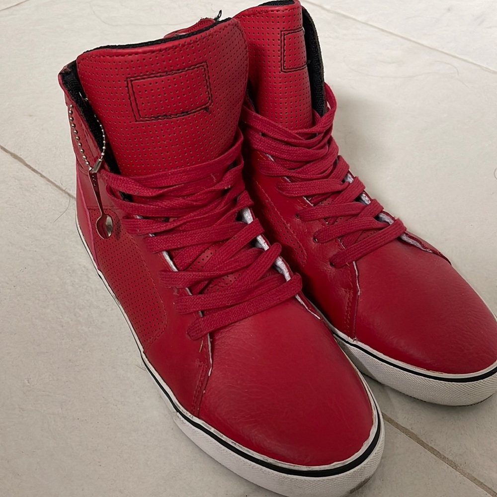 radii simple red leather high tops